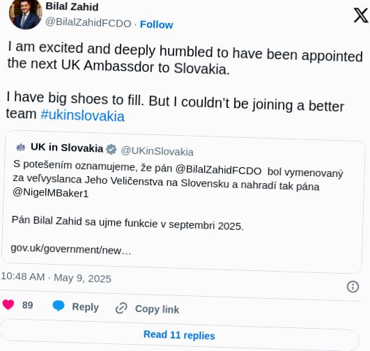 Wielka Brytania mianuje Bilala Zahida nowym ambasadorem na Słowacji