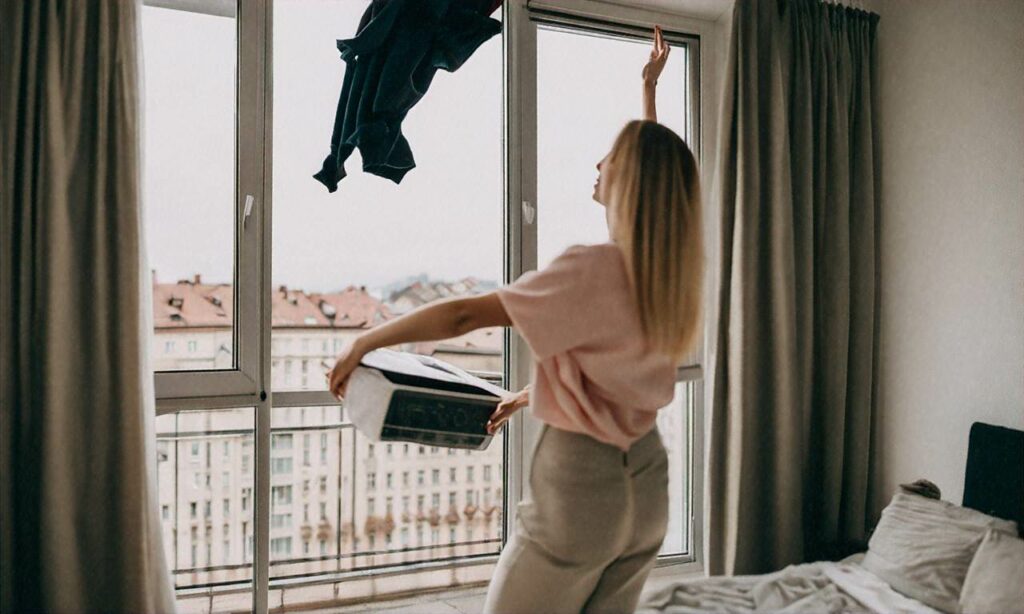 Kobieta wyrzuca ubrania i monitor partnera z okna na szóstym piętrze w słowackim mieście