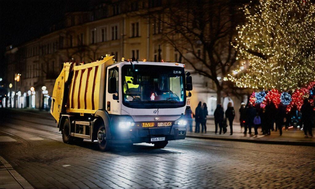 Nie tylko tramwaje i autobusy: świąteczna śmieciarka również rozświetla Bratysławę