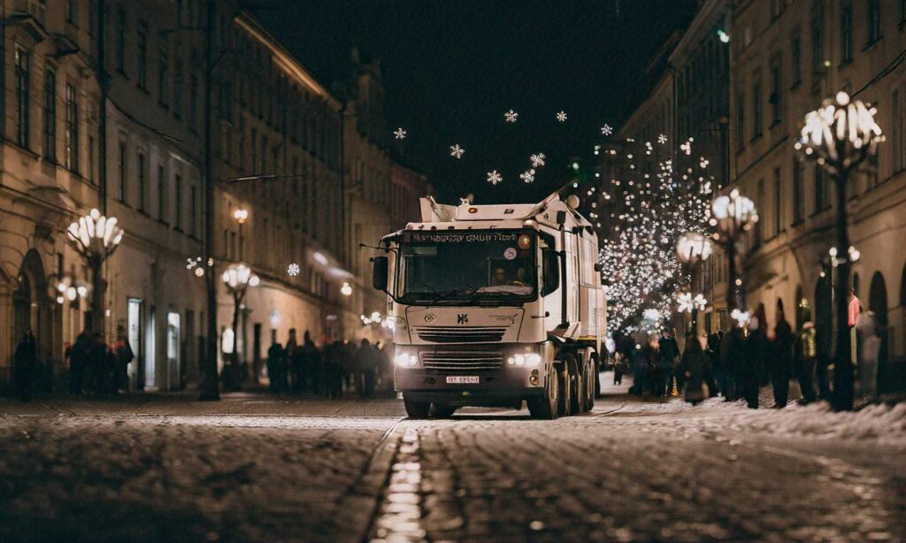 Nie tylko tramwaje i autobusy: świąteczna śmieciarka również rozświetla Bratysławę