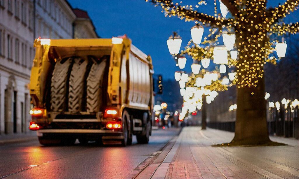 Nie tylko tramwaje i autobusy: świąteczna śmieciarka również rozświetla Bratysławę